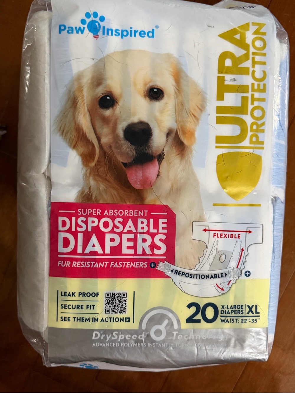 NWT Paw Inspired XL Disposable Dog Diapers 20 Count 22-35” Waist Ultra Absorbent